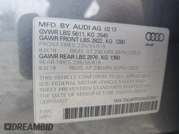 2013 Audi Q5 Premium Plus с VIN WA1DGAFP0DA063567, выставлен на аукционе Copart как лот 65638335 с пробегом 128 133 миль миль и Чистый • Clean title. История ставок и продаж доступна на DreamBid. Изображение 12.