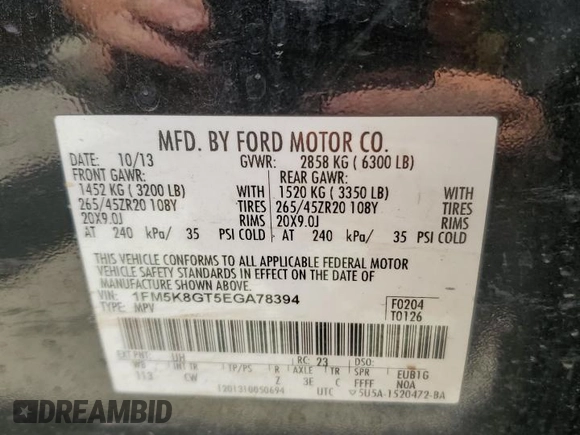 2014 Ford Explorer Sport z VIN 1FM5K8GT5EGA78394, wystawiony jako Copart lot #60053395 z przebiegiem 179 961 mil mil oraz Szkoda całkowita • Salvage title. Historia ofert i sprzedaży dostępna na DreamBid. Obrazek 12.