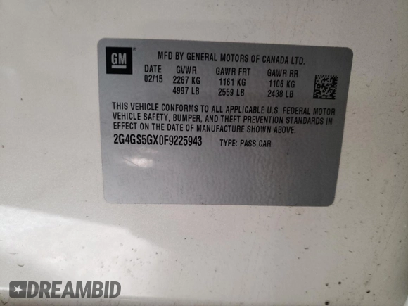 2015 Buick Regal Premium II with VIN 2G4GS5GX0F9225943, listed as a Copart auction lot 88137765 with 155,445 mi miles and Salvage title. Bid and sale history available at DreamBid. Image 12.