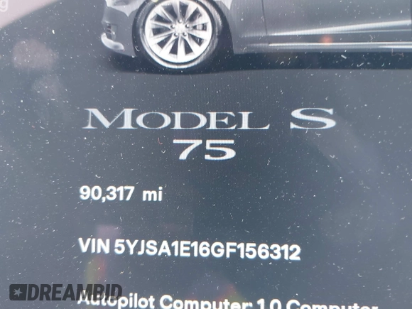 2016 Tesla Model S 70 with VIN 5YJSA1E16GF156312, listed as a IAAI auction lot 42469451 with 90,317 mi miles and . Bid and sale history available at DreamBid. Image 16.