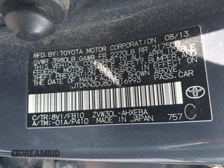 2013 Toyota Prius One with VIN JTDKN3DU8D1716993, listed as a IAAI auction lot 42202519 with 182,421 mi miles and . Bid and sale history available at DreamBid. Image 9.