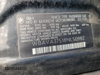 2008 BMW 3 Series 328i with VIN WBAVA37518NL50982, listed as a Copart auction lot 80263354 with 103,352 mi miles and Salvage Title. Bid and sale history available at DreamBid. Image 12.