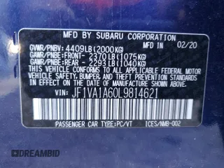 2020 Subaru WRX with VIN JF1VA1A60L9814621, listed as a Copart auction lot 49927295 with 74,912 mi miles and Salvage Title. Bid and sale history available at carsss.com. Image 13.