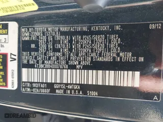 2013 Toyota Venza LE with VIN 4T3BK3BB4DU078768, listed as a IAAI auction lot 41801443 with 187,588 mi miles. Bid and sale history available at carsss.com. Image 9.
