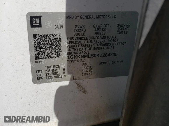 2019 GMC Acadia SLT with VIN 1GKKNMLS0KZ264305, listed as a Copart auction lot 50052335 with 110,927 mi miles and Salvage Title. Bid and sale history available at carsss.com. Image 15.