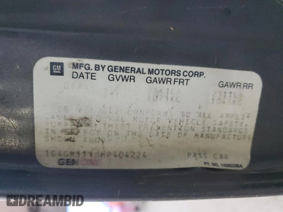 1987 Buick Regal with VIN 1G4GM11Y8HP404224, listed as a Copart auction lot 81828764 with 74,368 mi miles and Salvage Title. Bid and sale history available at DreamBid. Image 12.