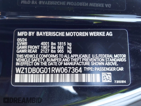 2024 Toyota Supra 3.0 with VIN WZ1DB0G01RW067364, listed as a IAAI auction lot 41330053 with 6,500 mi miles and . Bid and sale history available at DreamBid. Image 9.