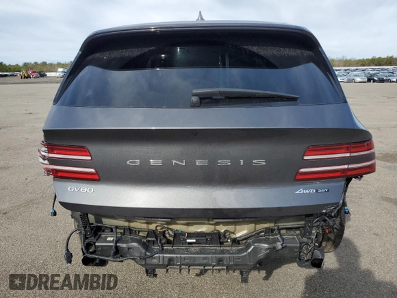 2023 Genesis GV80 with VIN KMUHCESC3PU124360, listed as a Copart auction lot 52595195 with 28,537 mi miles and Salvage title. Bid and sale history available at DreamBid. Image 6.