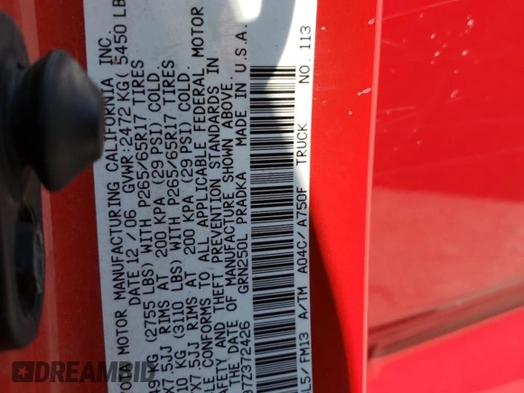2007 Toyota Tacoma with VIN 5TEMU52N97Z372426, listed as a Copart auction lot 60199335 with 231,705 mi miles and Salvage title. Bid and sale history available at DreamBid. Image 12.