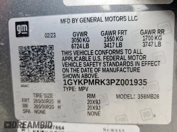 2023 Cadillac LYRIQ RWD Luxury z VIN 1GYKPMRK3PZ001935, wystawiony jako Copart lot #53645875 z przebiegiem Nie podano mil oraz Nie do naprawy • Non repairable. Historia ofert i sprzedaży dostępna na DreamBid. Obrazek 14.