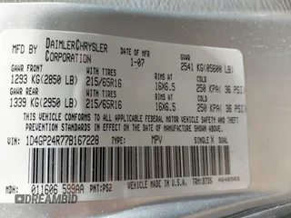 2007 Dodge Grand Caravan SE z VIN 1D4GP24R77B167228, wystawiony jako IAAI lot #42062853 z przebiegiem 133 659 mil mil oraz . Historia ofert i sprzedaży dostępna na DreamBid. Obrazek 9.