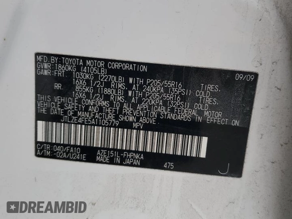 2010 Scion xB with VIN JTLZE4FE5A1105779, listed as a Copart auction lot 87167404 with 255,623 mi miles and Salvage Title. Bid and sale history available at DreamBid. Image 14.