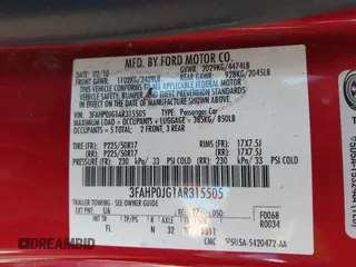 2010 Ford Fusion SEL with VIN 3FAHP0JG1AR315505, listed as a IAAI auction lot 41884082 with 131,348 mi miles and . Bid and sale history available at DreamBid. Image 9.