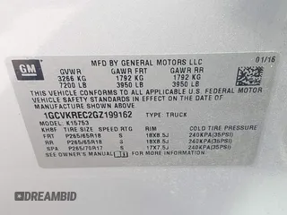 2016 Chevrolet Silverado 1500 LT with VIN 1GCVKREC2GZ199162, listed as a IAAI auction lot 41822321 with 92,493 mi miles. Bid and sale history available at carsss.com. Image 9.