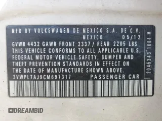 2012 Volkswagen Jetta TDI w/Sunroof & Nav with VIN 3VWPL7AJ9CM697317, listed as a Copart auction lot 63711405 with 133,200 mi miles and Clean title. Bid and sale history available at DreamBid. Image 12.