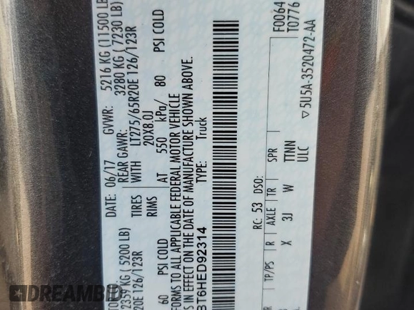 2017 Ford F-350 Platinum with VIN 1FT8W3BT6HED92314, listed as a Copart auction lot 55695235 with 113,463 mi miles and Salvage title. Bid and sale history available at DreamBid. Image 12.