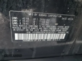 2019 Subaru Legacy Sport with VIN 4S3BNAS60K3028173, listed as a Copart auction lot 87049594 with 120,435 mi miles and Clean Title. Bid and sale history available at carsss.com. Image 12.