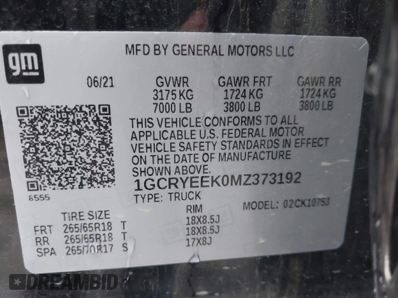 2021 Chevrolet Silverado 1500 RST with VIN 1GCRYEEK0MZ373192, listed as a IAAI auction lot 40924639 with Not Provided miles and . Bid and sale history available at DreamBid. Image 9.