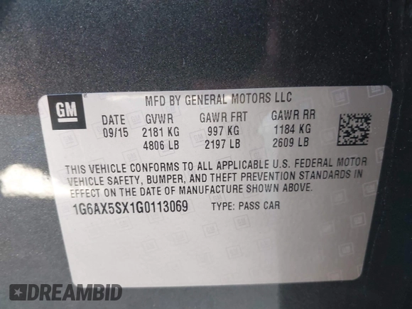 2016 Cadillac CTS Luxury Collection AWD with VIN 1G6AX5SX1G0113069, listed as a IAAI auction lot 41866529 with 54,929 mi miles and . Bid and sale history available at DreamBid. Image 9.