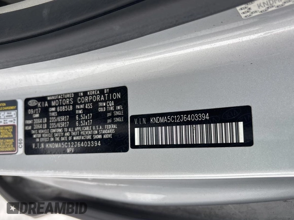 2018 Kia Sedona L with VIN KNDMA5C12J6403394, listed as a Copart auction lot 47021955 with 185,060 mi miles and Clean Title. Bid and sale history available at carsss.com. Image 10.