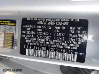 2014 Hyundai Santa Fe Sport with VIN 5XYZUDLB3EG160312, listed as a IAAI auction lot 41581541 with NaN miles. Bid and sale history available at carsss.com. Image 9.