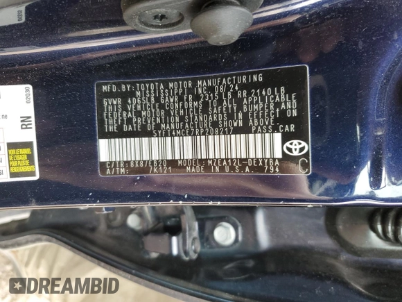 2024 Toyota Corolla XSE with VIN 5YFT4MCE7RP208217, listed as a Copart auction lot 45318595 with 23,133 mi miles and Salvage Title. Bid and sale history available at carsss.com. Image 14.