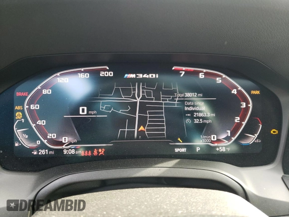 2020 BMW 3 Series M340i with VIN 3MW5U7J05L8B44054, listed as a Copart auction lot 50531364 with 38,012 mi miles and Salvage Title. Bid and sale history available at carsss.com. Image 9.