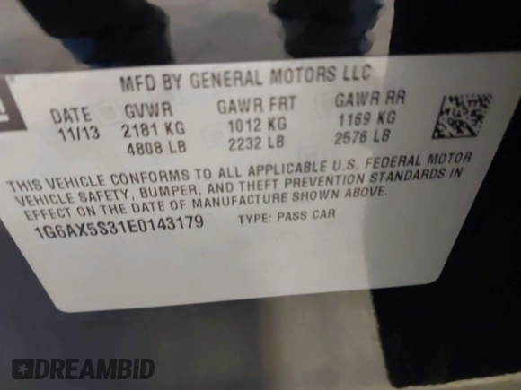 2014 Cadillac CTS Luxury AWD with VIN 1G6AX5S31E0143179, listed as a IAAI auction lot 41421639 with 135,810 mi miles and . Bid and sale history available at DreamBid. Image 9.