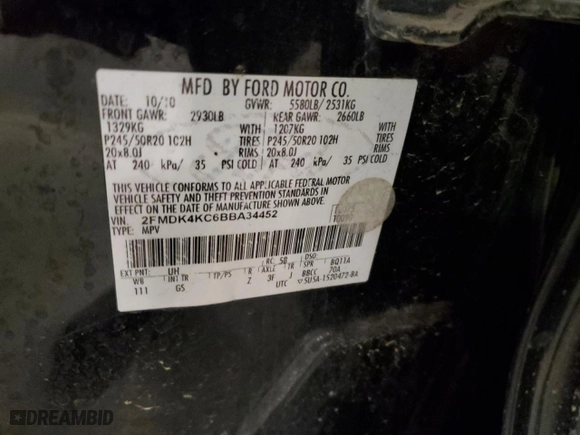 2011 Ford Edge Limited with VIN 2FMDK4KC6BBA34452, listed as a Copart auction lot 52942385 with 231,218 mi miles and Salvage Title. Bid and sale history available at carsss.com. Image 13.