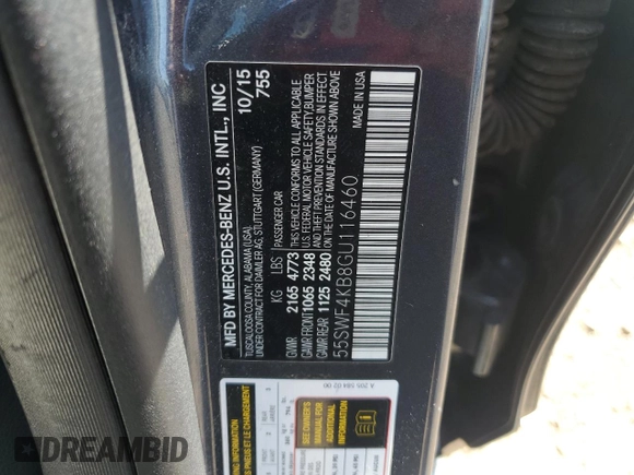 2016 Mercedes-Benz C 300 Luxury with VIN 55SWF4KB8GU116460, listed as a Copart auction lot 55850445 with 116,553 mi miles and Salvage title. Bid and sale history available at DreamBid. Image 12.
