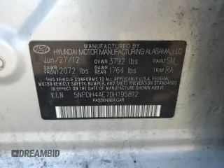 2013 Hyundai Elantra Limited with VIN 5NPDH4AE7DH195812, listed as a Copart auction lot 48744385 with 120,567 mi miles and Salvage Title. Bid and sale history available at DreamBid. Image 12.
