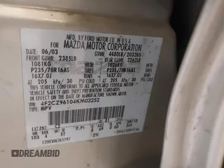 2004 Mazda Tribute ES with VIN 4F2CZ96104KM03252, listed as a IAAI auction lot 41153343 with 204,621 mi miles and . Bid and sale history available at carsss.com. Image 9.