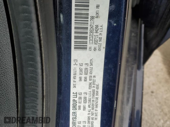 2013 Dodge Avenger SXT with VIN 1C3CDZCB5DN711788, listed as a Copart auction lot 58765155 with 144,510 mi miles and Salvage title. Bid and sale history available at DreamBid. Image 12.