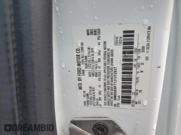 2018 Ford Transit Connect XLT with VIN NM0GE9F77J1372937, listed as a Copart auction lot 59725445 with 156,553 mi miles and Salvage title. Bid and sale history available at DreamBid. Image 14.