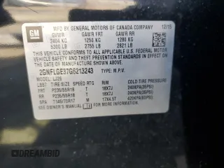 2016 Chevrolet Equinox LTZ with VIN 2GNFLGE37G6213243, listed as a Copart auction lot 48410655 with 105,200 mi miles and Salvage Title. Bid and sale history available at carsss.com. Image 13.