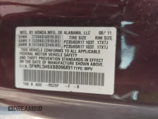 2011 Honda Odyssey EX-L with VIN 5FNRL5H6XBB096891, listed as a IAAI auction lot 42840531 with 214,842 mi miles and . Bid and sale history available at DreamBid. Image 9.