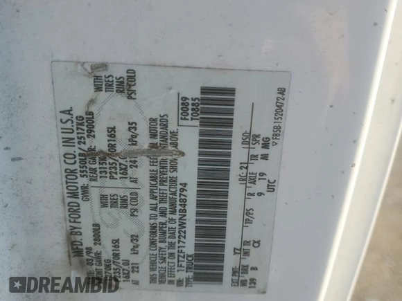 1998 Ford F-150 с VIN 1FTZF1722WNB48794, выставлен на аукционе Copart как лот 45020325 с пробегом 304 711 миль миль и Списание • Salvage title. История ставок и продаж доступна на DreamBid. Изображение 12.