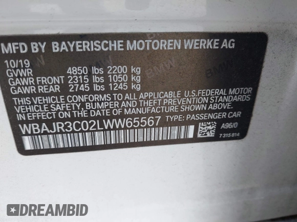 2020 BMW 5 Series 530i z VIN WBAJR3C02LWW65567, wystawiony jako IAAI lot #42113467 z przebiegiem 51 300 mil mil oraz . Historia ofert i sprzedaży dostępna na DreamBid. Obrazek 9.