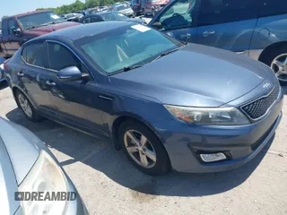 2015 Kia Optima LX with VIN 5XXGM4A77FG440746, listed as a IAAI auction lot 42032775 with 76,494 mi miles. Bid and sale history available at carsss.com. Image 1.