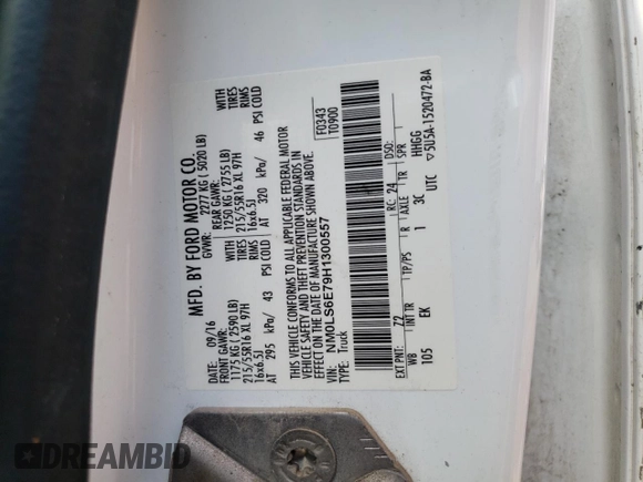 2017 Ford Transit Connect XL with VIN NM0LS6E79H1300557, listed as a Copart auction lot 58524483 with 62,419 mi miles and Salvage title. Bid and sale history available at DreamBid. Image 14.