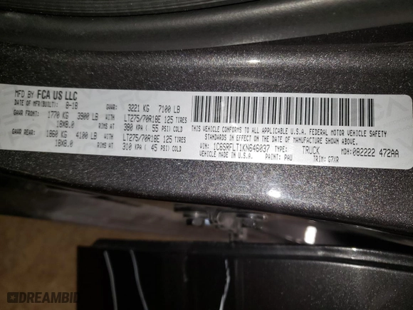 2019 Ram 1500 Rebel with VIN 1C6SRFLT1KN646037, listed as a Copart auction lot 73204094 with 74,338 mi miles and Salvage Title. Bid and sale history available at carsss.com. Image 12.