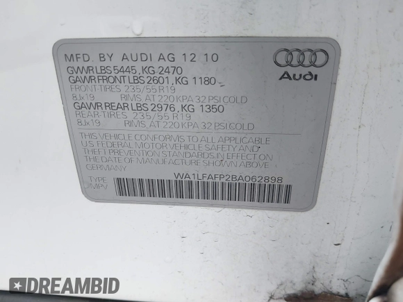 2011 Audi Q5 Premium Plus z VIN WA1LFAFP2BA062898, wystawiony jako IAAI lot #41205967 z przebiegiem 134 143 mil mil oraz . Historia ofert i sprzedaży dostępna na DreamBid. Obrazek 9.