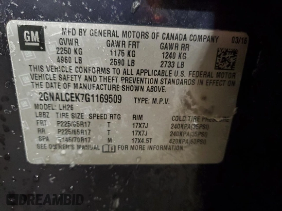 2016 Chevrolet Equinox LT with VIN 2GNALCEK7G1169509, listed as a Copart auction lot 44738675 with 136,766 mi miles and Salvage Title. Bid and sale history available at carsss.com. Image 13.