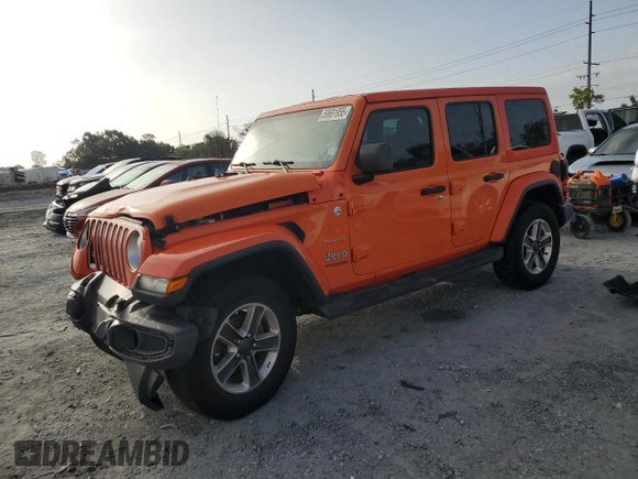 2018 Jeep Wrangler Unlimited Sahara with VIN 1C4HJXEN2JW326894, listed as a Copart auction lot 59691955 with 53,141 mi miles and Salvage title. Bid and sale history available at DreamBid. Image 1.