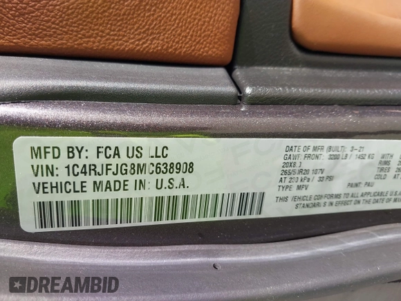 2021 Jeep Grand Cherokee Summit z VIN 1C4RJFJG8MC638908, wystawiony jako IAAI lot #42445313 z przebiegiem 18 638 mil mil oraz . Historia ofert i sprzedaży dostępna na DreamBid. Obrazek 9.