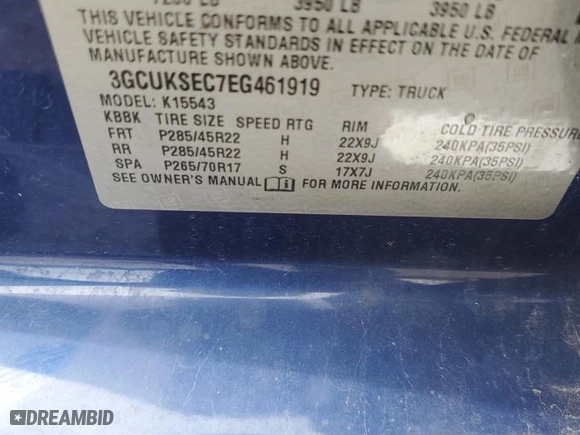 2014 Chevrolet Silverado 1500 LTZ with VIN 3GCUKSEC7EG461919, listed as a Copart auction lot 52022924 with 155,701 mi miles and Salvage Title. Bid and sale history available at carsss.com. Image 12.