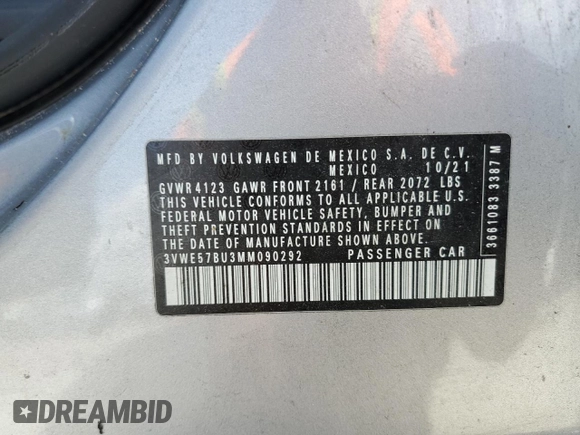 2021 Volkswagen Jetta SEL with VIN 3VWE57BU3MM090292, listed as a Copart auction lot 60786535 with Not provided miles and Non repairable. Bid and sale history available at DreamBid. Image 13.