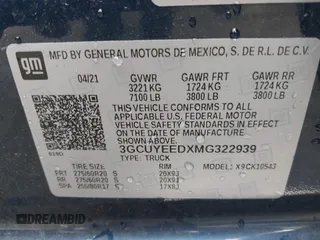 2021 Chevrolet Silverado 1500 RST with VIN 3GCUYEEDXMG322939, listed as a IAAI auction lot 41898684 with 111,720 mi miles. Bid and sale history available at carsss.com. Image 9.
