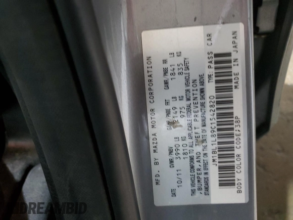 2012 Mazda 3 i Touring with VIN JM1BL1L89C1542820, listed as a Copart auction lot 47383885 with 117,204 mi miles and Salvage Title. Bid and sale history available at DreamBid. Image 12.