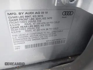 2019 Audi Q7 Premium Plus with VIN WA1LAAF76KD011711, listed as a IAAI auction lot 42266568 with 74,618 mi miles and . Bid and sale history available at DreamBid. Image 9.